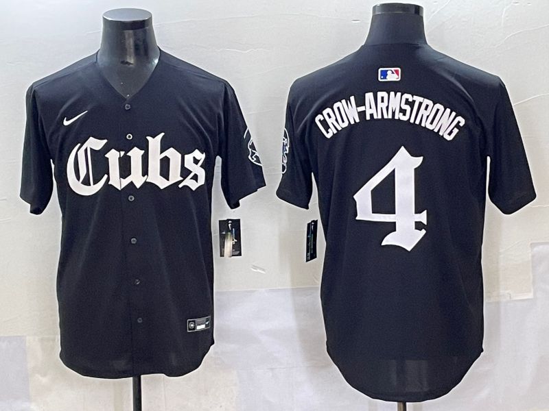 Men 2025 Chicago Cubs 4 Crow-Armstrong Black Five generations Joint Name Nike MLB Jersey style 1